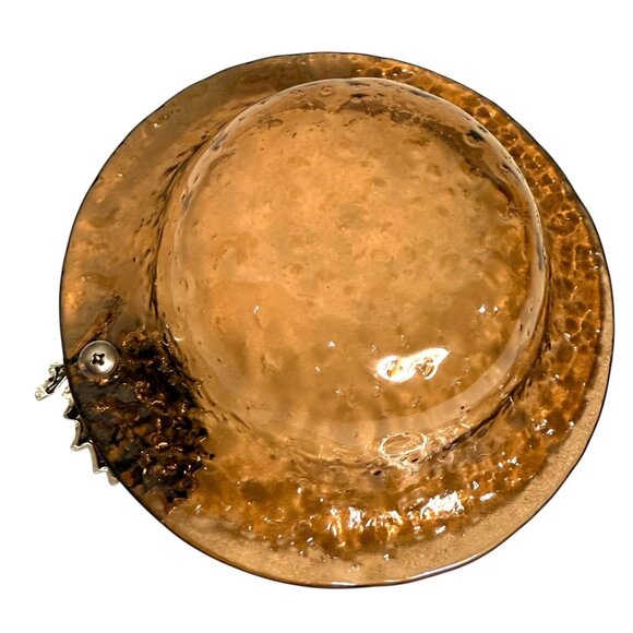 Hand Blown Amber Art Glass Dish With Silver-Tone PINECONE Embellishment - Picture 5 of 8